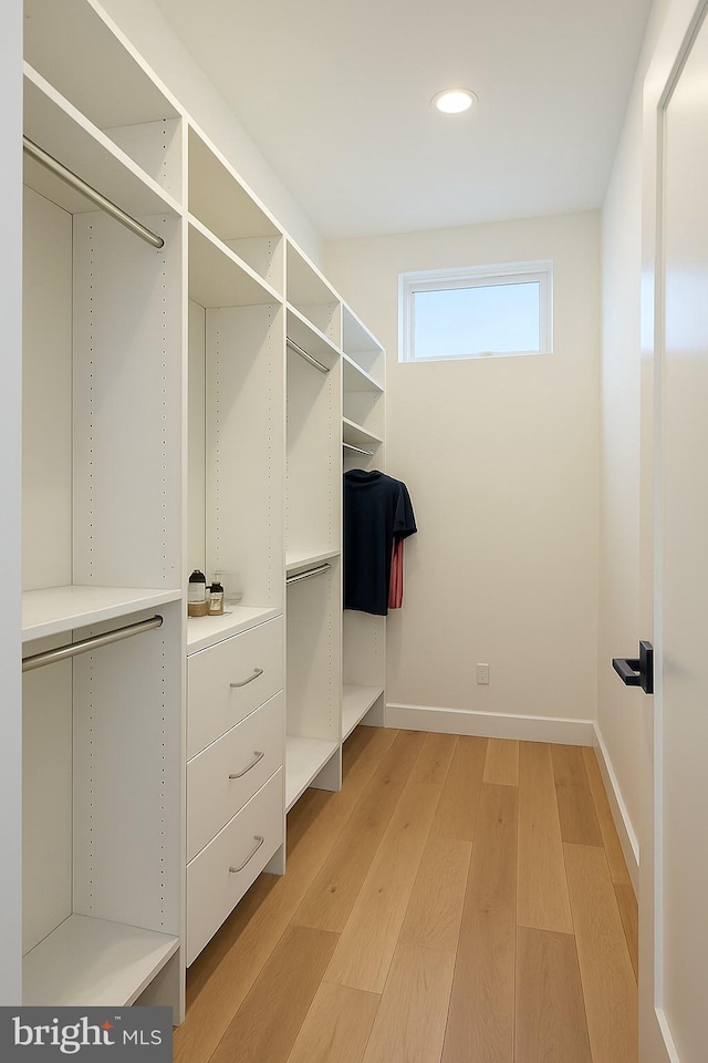 walk in closet featuring light wood-style floors