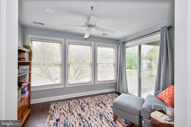 904 Martell Ct Unit 904-E, Bel Air, MD 21014 - sitting room featuring baseboards, ceiling fan, and dark wood-style flooring
