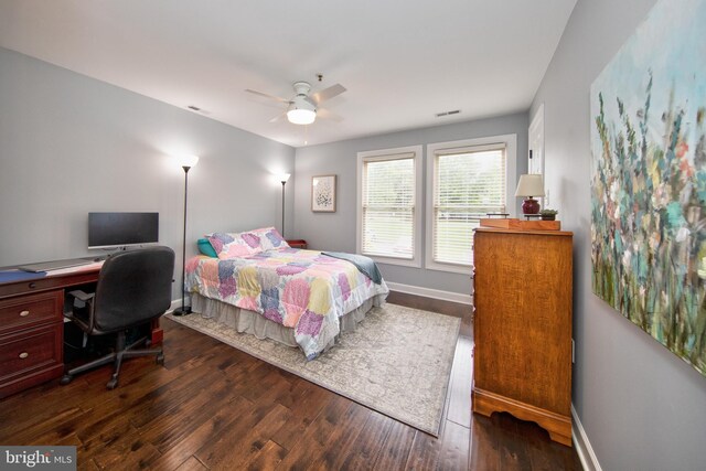 904 Martell Ct Unit 904-E, Bel Air, MD 21014 - bedroom featuring dark wood-style floors, baseboards, a ceiling fan, and an office area