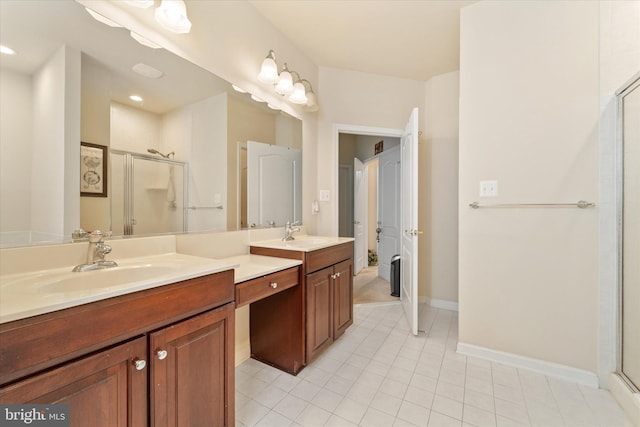 44516 Blueridge Meadows Dr, Ashburn, VA 20147 - full bath with baseboards, a shower stall, tile patterned flooring, and vanity