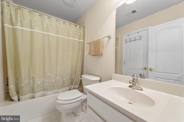 44516 Blueridge Meadows Dr, Ashburn, VA 20147 - full bath featuring visible vents, vanity, tile patterned floors, toilet, and shower / bath combo with shower curtain