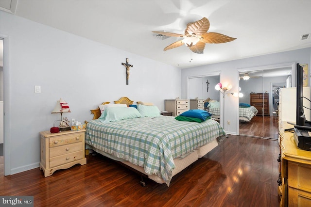 9 Sailors Way, Berlin, MD 21811 - bedroom featuring a ceiling fan, two closets, wood finished floors, and visible vents
