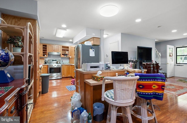 9 Sailors Way, Berlin, MD 21811 - kitchen featuring stainless steel appliances, open shelves, recessed lighting, and light wood-style flooring