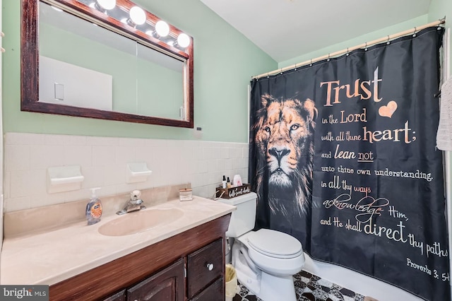 3646 Double Rock Ln, Baltimore, MD 21234 - full bath with toilet, a shower with curtain, tile walls, and vanity