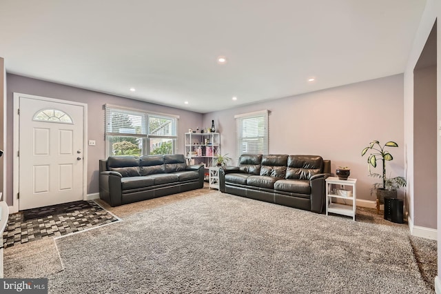 3646 Double Rock Ln, Baltimore, MD 21234 - carpeted living area with baseboards, recessed lighting, and a healthy amount of sunlight