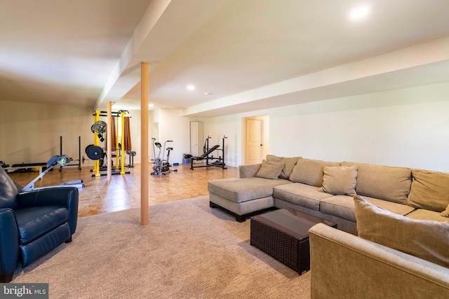 living room with recessed lighting