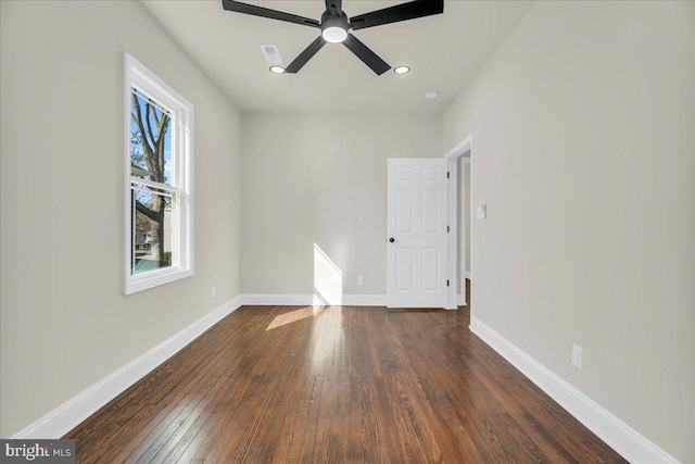 605 Northside Ave, Richmond, VA 23222 - spare room with ceiling fan, visible vents, dark wood finished floors, baseboards, and recessed lighting