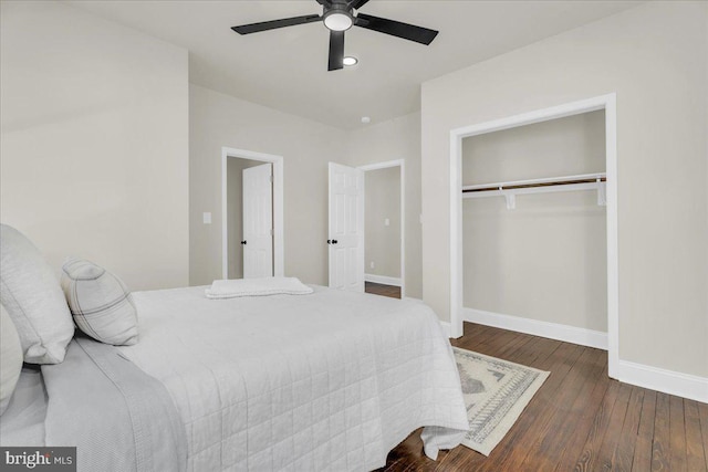 605 Northside Ave, Richmond, VA 23222 - bedroom with a closet, hardwood / wood-style floors, baseboards, recessed lighting, and a ceiling fan