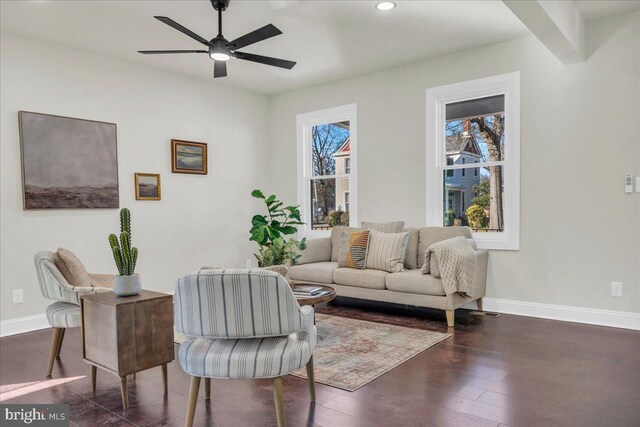 605 Northside Ave, Richmond, VA 23222 - living area featuring recessed lighting, baseboards, ceiling fan, and wood finished floors