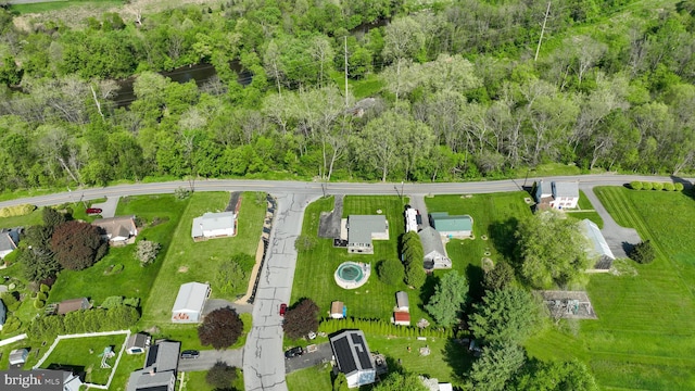 drone / aerial view with a forest view