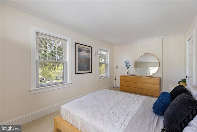bedroom with baseboards and ornamental molding