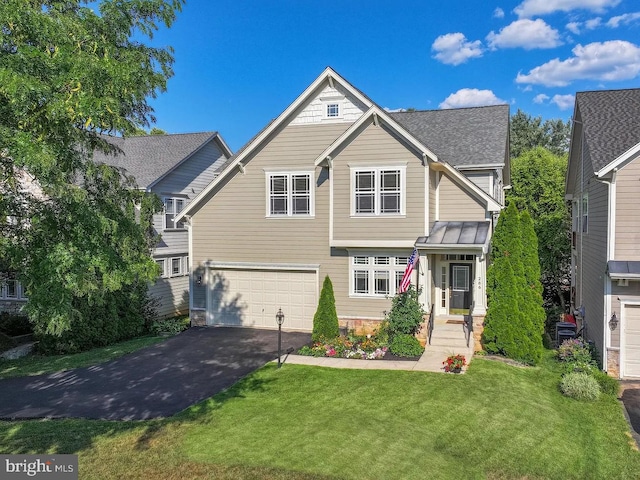 286 Ariel Dr NE, Leesburg, VA 20176 - view of front of house featuring an attached garage, a front yard, driveway, and roof with shingles