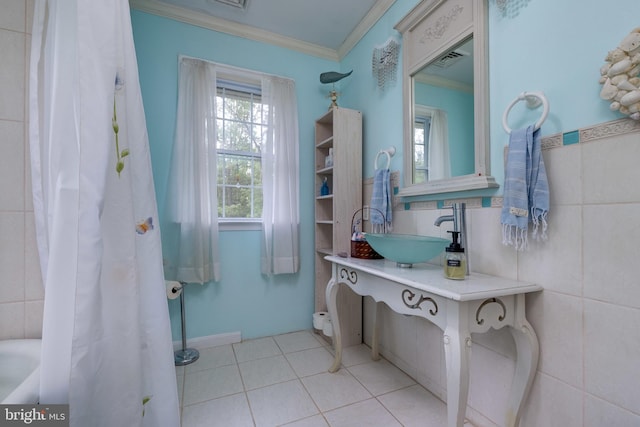 3909 Stoney Creek Rd, Edinburg, VA 22824 - full bath with crown molding, tile patterned floors, and vanity