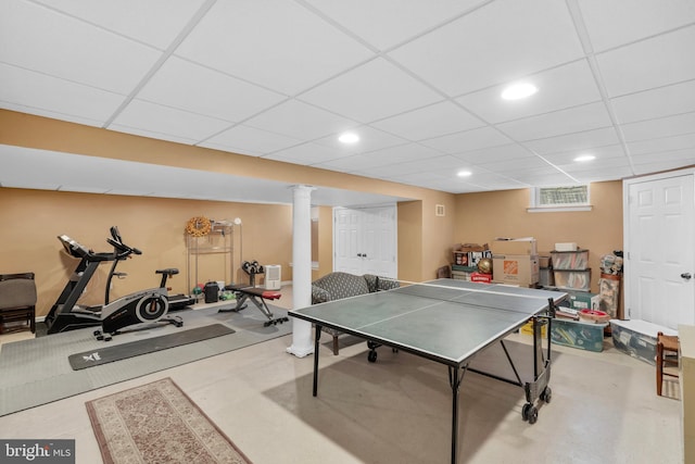 rec room featuring recessed lighting and a paneled ceiling