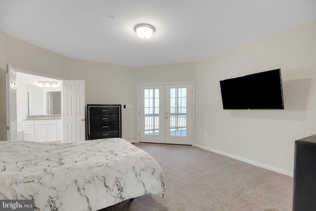 7438 Wildseed Pl, Hughesville, MD 20637 - bedroom with baseboards, light colored carpet, access to exterior, and french doors