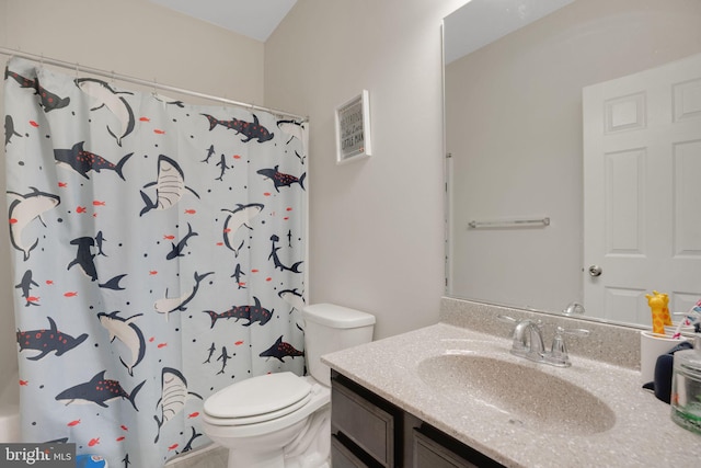 7438 Wildseed Pl, Hughesville, MD 20637 - bathroom with toilet, a shower with shower curtain, and vanity