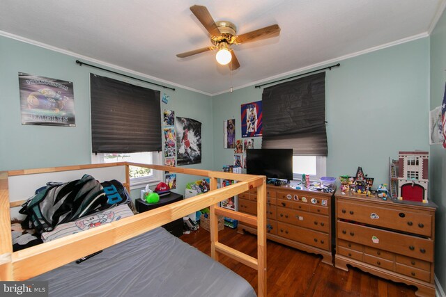 43 Churchill Rd, Cherry Hill, NJ 08034 - bedroom with crown molding, ceiling fan, and wood finished floors