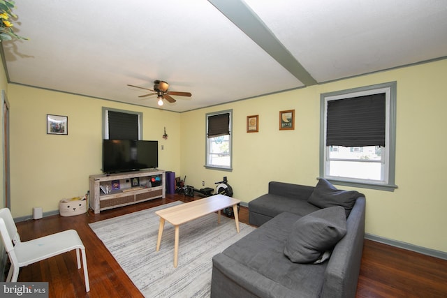 43 Churchill Rd, Cherry Hill, NJ 08034 - living area with baseboards, a ceiling fan, and wood finished floors