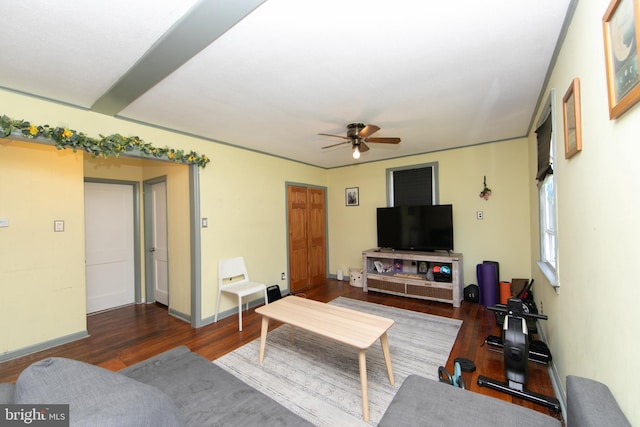 43 Churchill Rd, Cherry Hill, NJ 08034 - living room with baseboards, a ceiling fan, and wood finished floors