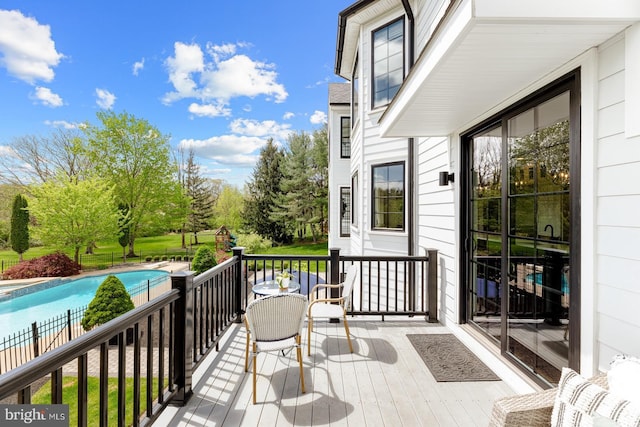 view of wooden balcony featuring a wooden deck