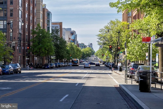 1421 Florida Ave NW Unit 5, Washington, DC 20009 - view of street with curbs, sidewalks, street lighting, a city view, and traffic lights
