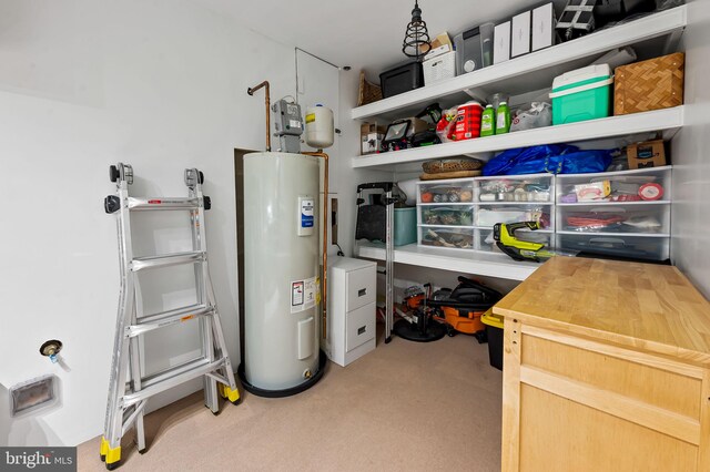 storage area with water heater
