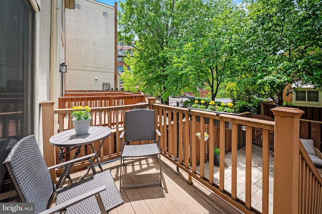 view of wooden balcony featuring a deck