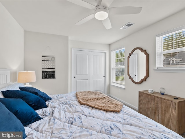35040 Dundee St Unit 133, Frankford, DE 19945 - bedroom featuring a closet, visible vents, baseboards, and a ceiling fan