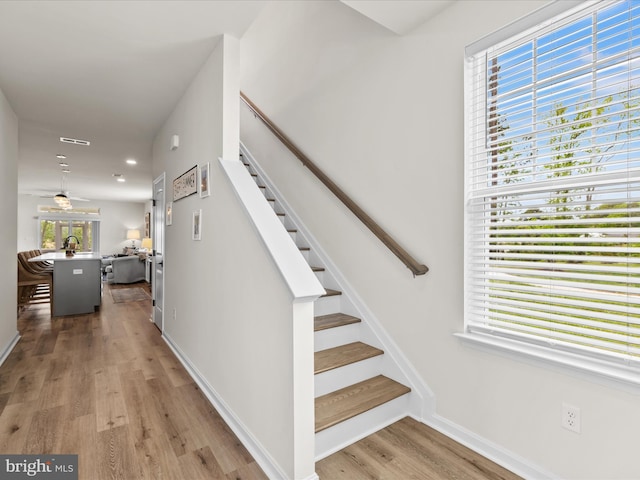 35040 Dundee St Unit 133, Frankford, DE 19945 - stairs with recessed lighting, baseboards, visible vents, and wood finished floors