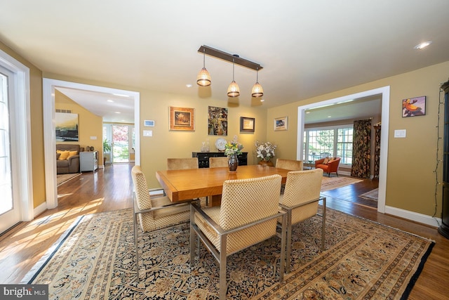 dining space featuring a healthy amount of sunlight, baseboards, and wood finished floors