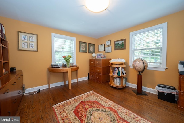 misc room with baseboards and wood finished floors