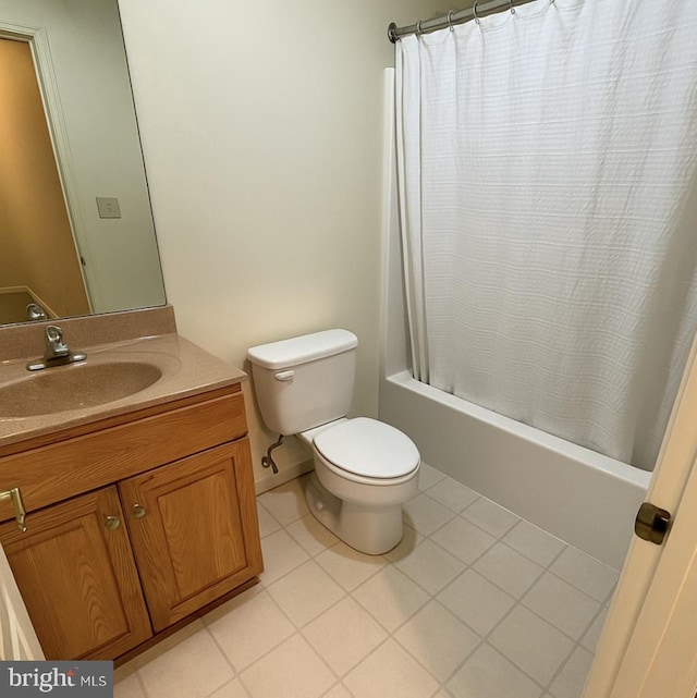 54 Ethel Ave, Hummelstown, PA 17036 - bathroom featuring toilet, tile patterned flooring, vanity, and shower / bathtub combination with curtain