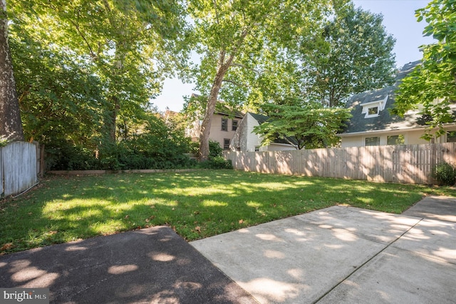 view of yard with fence and a patio