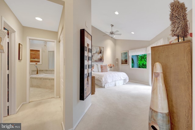 11566 Lake Newport Rd, Reston, VA 20194 - bedroom featuring light colored carpet, baseboards, vaulted ceiling, recessed lighting, and ensuite bath