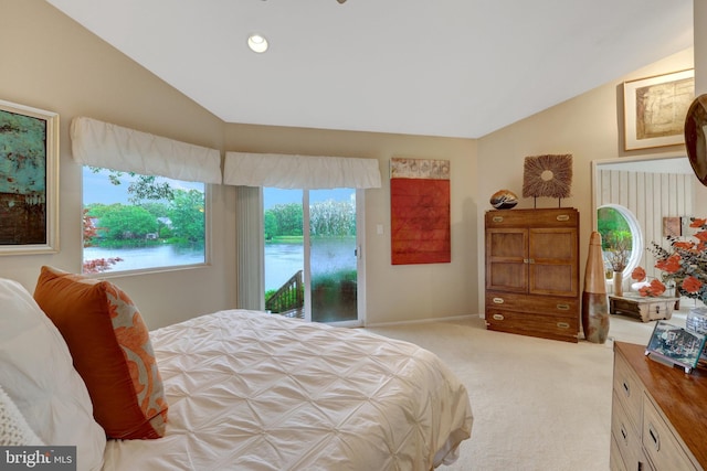 11566 Lake Newport Rd, Reston, VA 20194 - bedroom with lofted ceiling, light carpet, and access to exterior