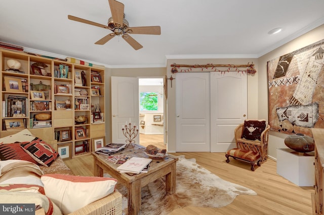 11566 Lake Newport Rd, Reston, VA 20194 - living area featuring crown molding, a ceiling fan, and wood finished floors