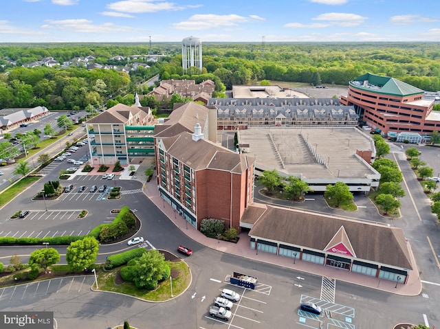 bird's eye view featuring a view of trees