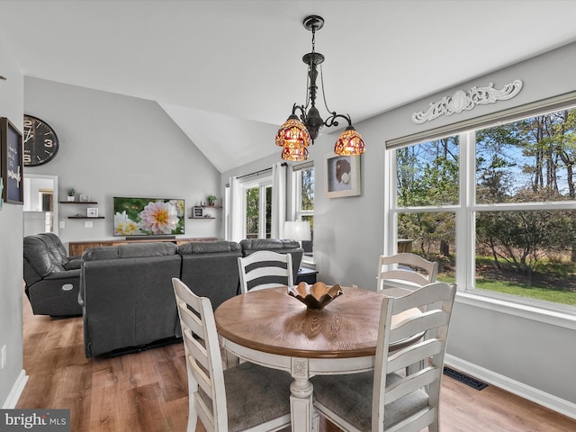 dining room featuring plenty of natural light, wood finished floors, and visible vents