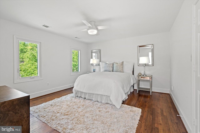 3233 Ellicott St NW, Washington, DC 20008 - bedroom with dark wood-style flooring, baseboards, visible vents, and multiple windows