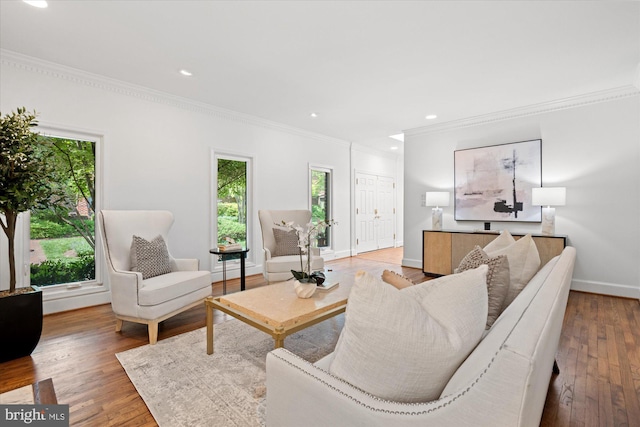3233 Ellicott St NW, Washington, DC 20008 - living area featuring crown molding, recessed lighting, baseboards, and wood finished floors