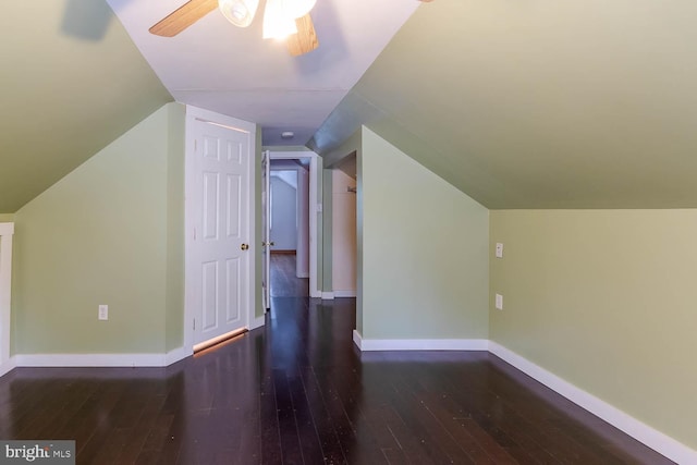 1724 E Branch Rd, State College, PA 16801 - additional living space with hardwood / wood-style floors, baseboards, ceiling fan, and lofted ceiling