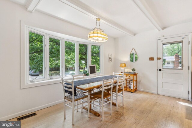 1406 Catlyn Pl, Annapolis, MD 21401 - dining room featuring beamed ceiling, baseboards, and light wood finished floors