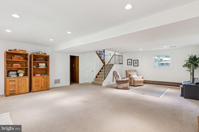 1406 Catlyn Pl, Annapolis, MD 21401 - carpeted living area featuring stairway, recessed lighting, and baseboards