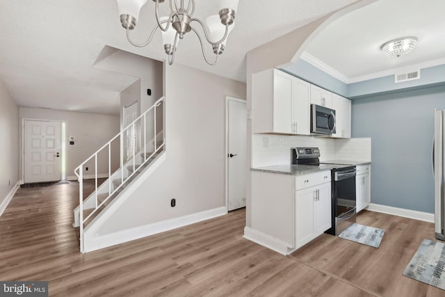 4927 Oxford Ct, Bensalem, PA 19020 - kitchen with appliances with stainless steel finishes, light wood-style floors, white cabinetry, backsplash, and visible vents