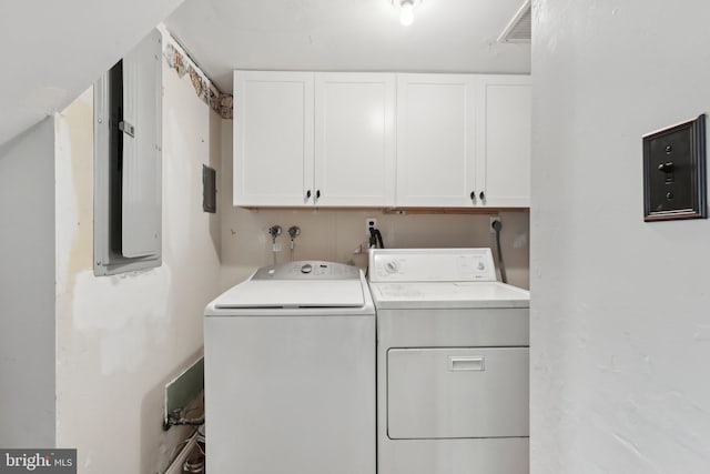4927 Oxford Ct, Bensalem, PA 19020 - laundry area featuring separate washer and dryer, electric panel, cabinet space, and visible vents