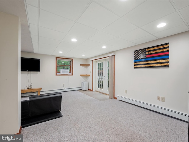 125 Ender Dr, Moorefield, WV 26836 - unfurnished living room with baseboard heating, carpet floors, recessed lighting, and a drop ceiling