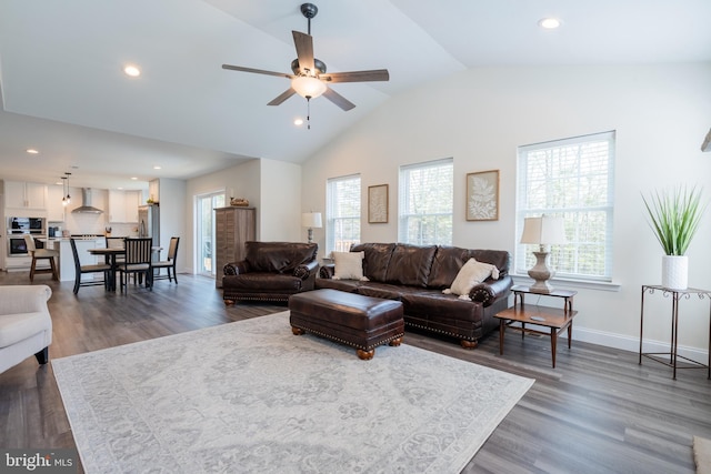 131 Chinaberry Way, Kunkletown, PA 18058 - living area with plenty of natural light, a ceiling fan, vaulted ceiling, and recessed lighting