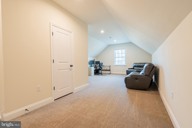 131 Chinaberry Way, Kunkletown, PA 18058 - living area with baseboards, carpet flooring, and lofted ceiling
