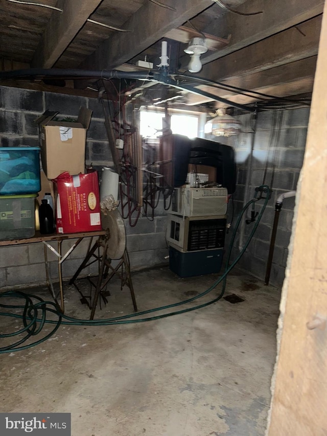 view of unfinished basement