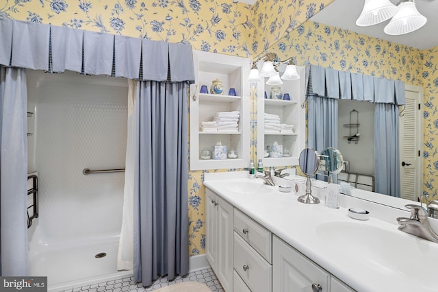 8620 Bozman Neavitt, Saint Michaels, MD 21663 - full bath with wallpapered walls, a sink, and a stall shower